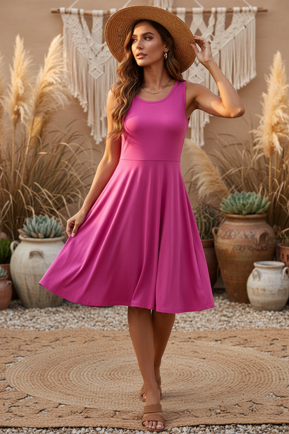 LuLaRoe Nicki • A-Line • Sleeveless • Fit and Flare Dress • Solid Pink