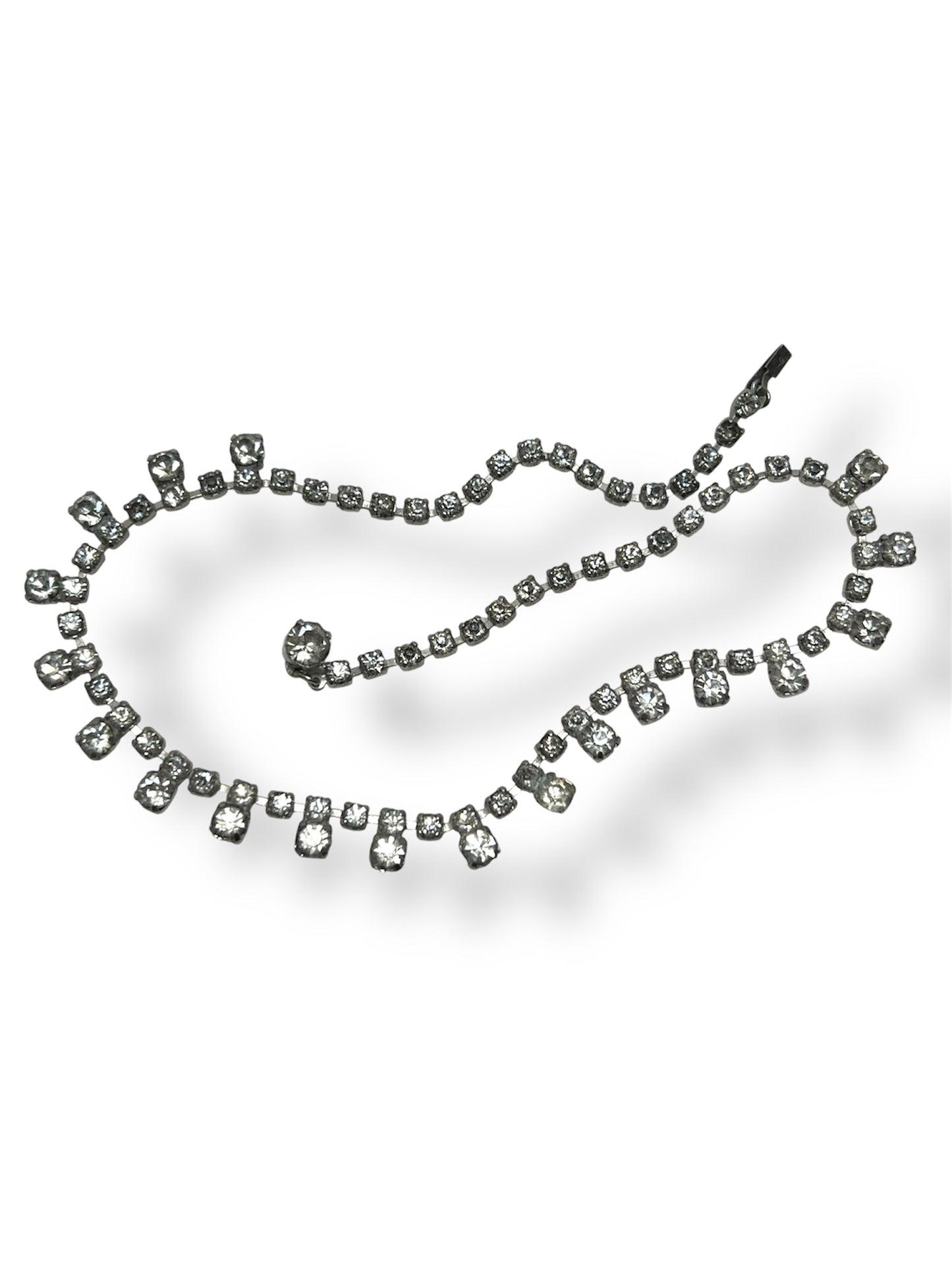 Vintage • Silver • Clear Rhinestone Crystals • Tennis Necklace
