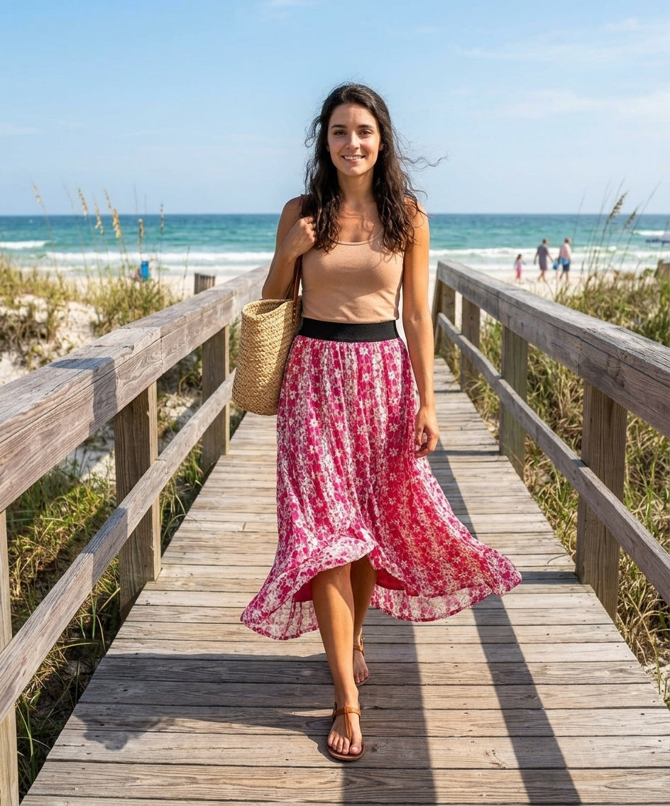 LuLaRoe Lucy Maxi Skirt • White Floral Lace Overlay Over Solid Pink Inner Layer