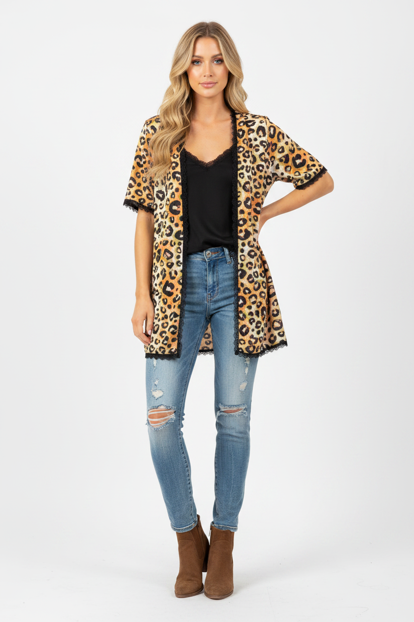 LuLaRoe Chloe • Embroidered Trim  • Bohemian Overlay • Cheetah Print