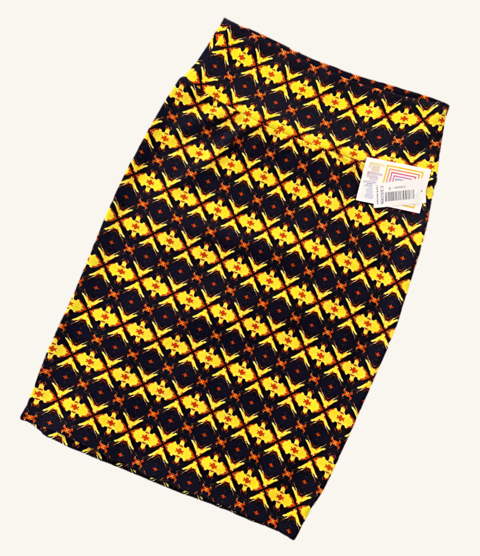 LuLaRoe Cassie Pencil Skirt • Yellow Black Multi