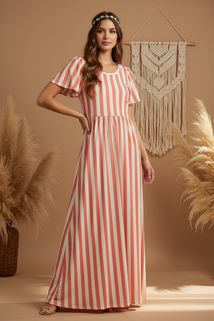 LuLaRoe Riley • Empire Waist Midi Dress • Pink Candy Stripe