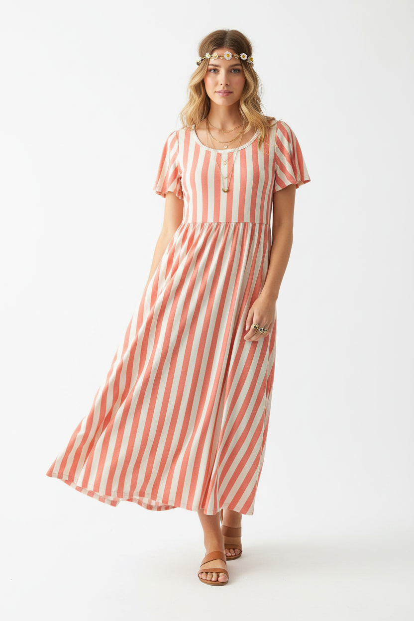 LuLaRoe Riley • Empire Waist Midi Dress • Pink Candy Stripe
