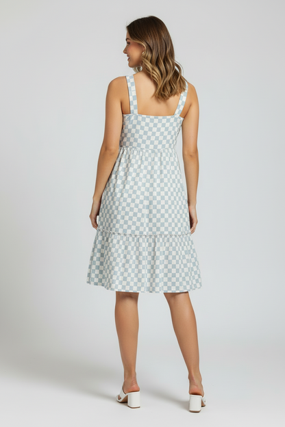LuLaRoe Amanda • Tiered Tank Top Dress • Blue White Check