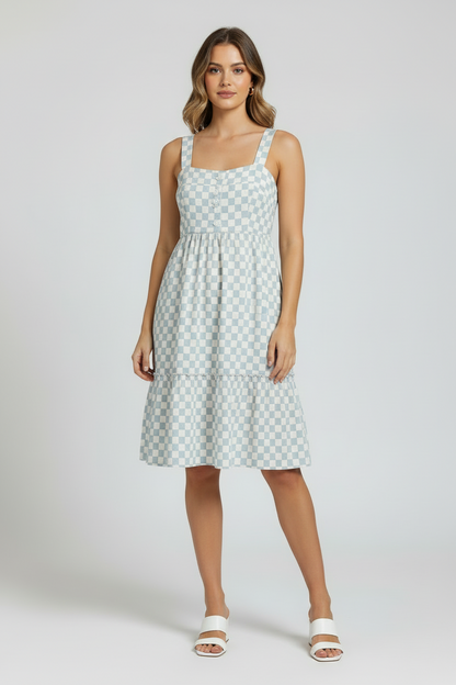 LuLaRoe Amanda • Tiered Tank Top Dress • Blue White Check