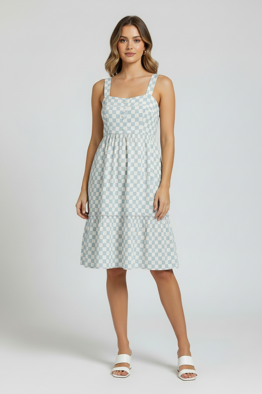 LuLaRoe Amanda • Tiered Tank Top Dress • Blue White Check