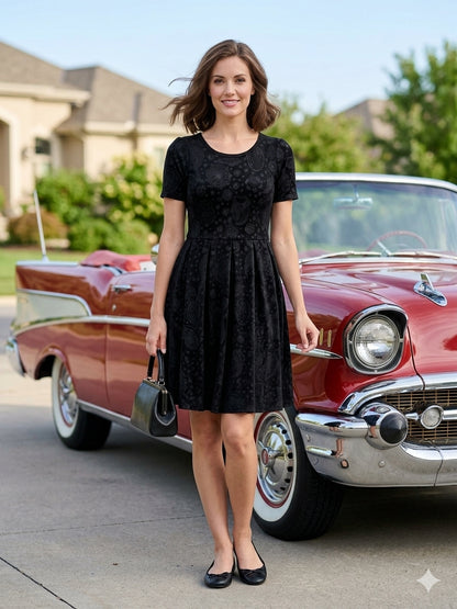 LuLaRoe • Amelia Fit-and-Flare Dress • Rare Print • Black Embossed Floral