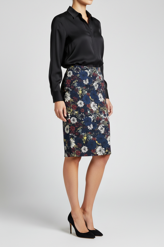LuLaRoe Cassie Pencil Skirt • Vintage Rare Print • Navy Floral