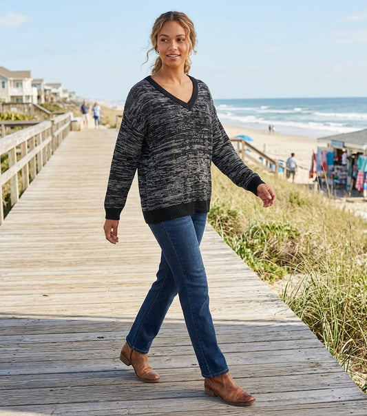 LuLaRoe Torrie V-Neck Sweater • Black Charcoal Faux Heather