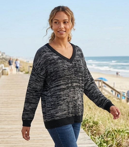 LuLaRoe Torrie V-Neck Sweater • Black Charcoal Faux Heather