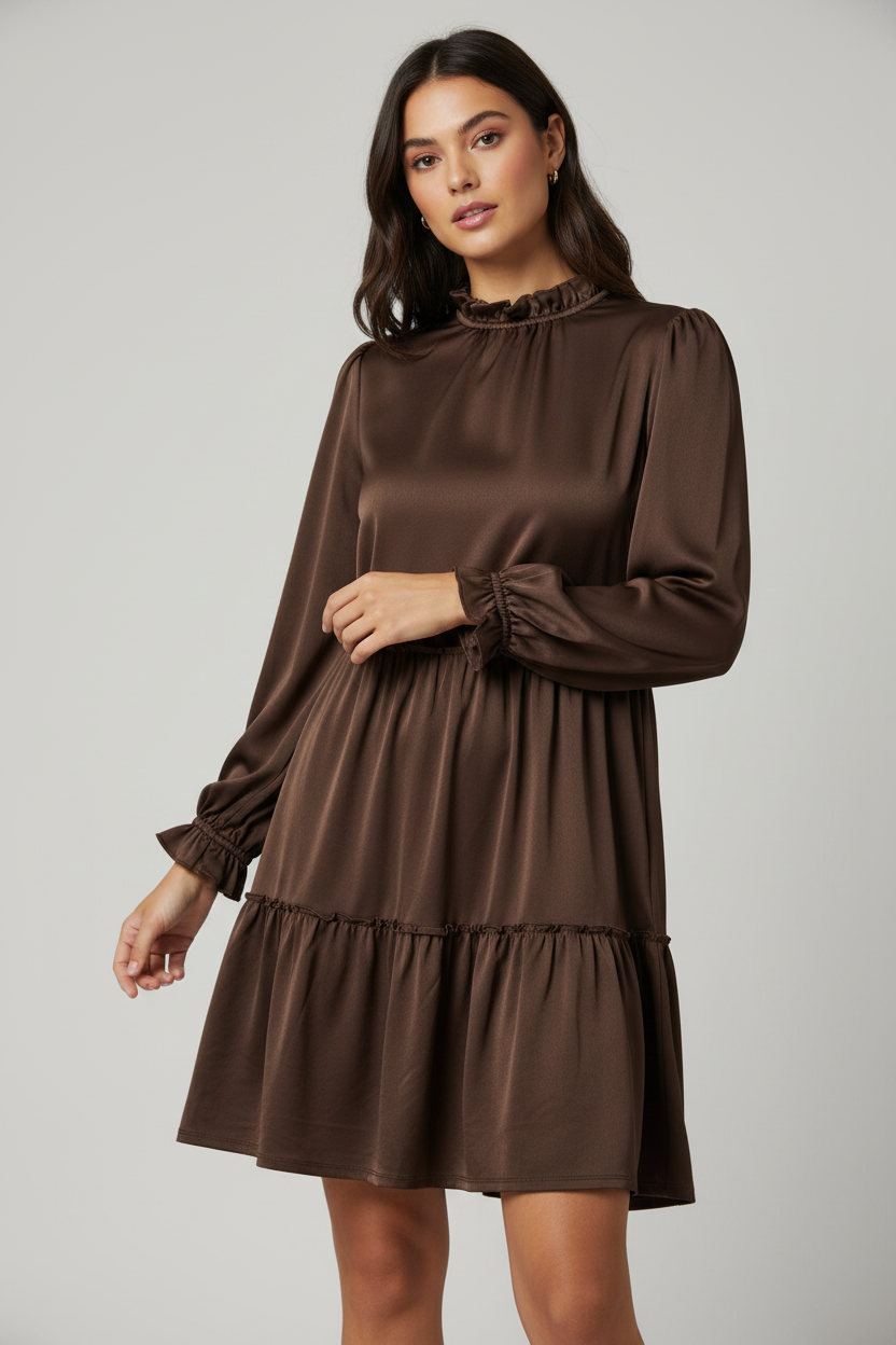 LuLaRoe Annabelle Ruffled Tiered Dress • Solid Ganache Brown