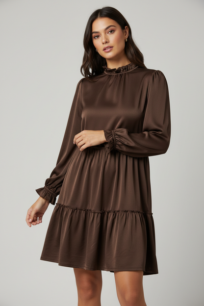 LuLaRoe Annabelle Ruffled Tiered Dress • Solid Ganache Brown