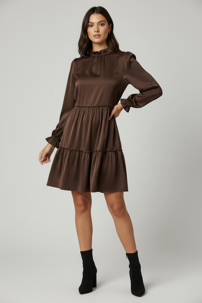 LuLaRoe Annabelle Ruffled Tiered Dress • Solid Ganache Brown