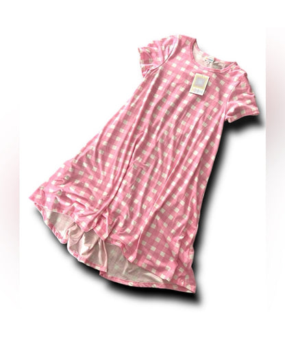 LuLaRoe Carly • High Low Hemline Swing Dress • Checkered • Pink and White