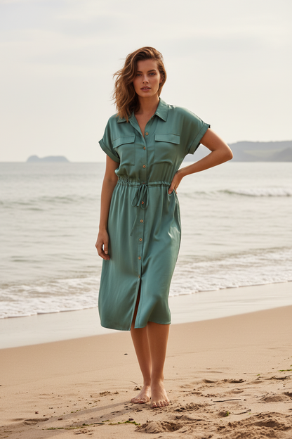 Stacie Shirt Dress - Solid Arctic Green