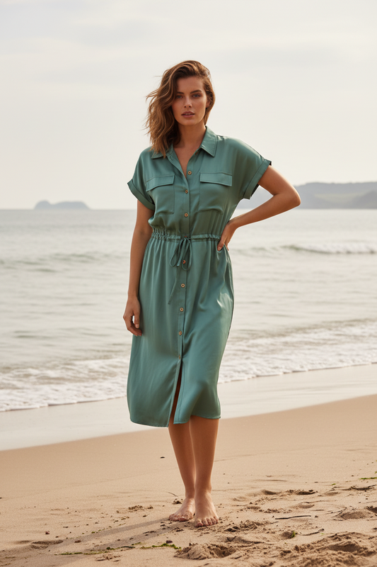 Stacie Shirt Dress - Solid Arctic Green