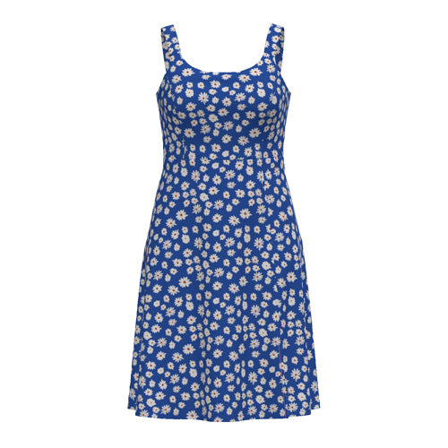 LuLaRoe Navy Cross Back Dress with Side Seam Pockets • Blue White Small Daisies