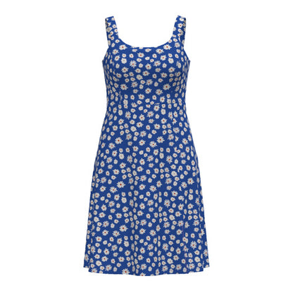 LuLaRoe Navy Cross Back Dress with Side Seam Pockets • Blue White Small Daisies