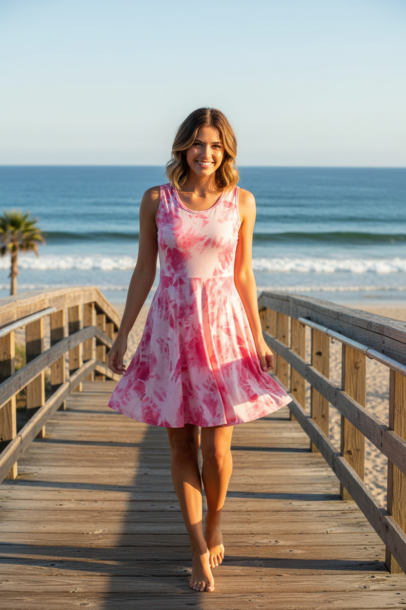LuLaRoe Nicki • A-Line • Sleeveless • Fit and Flare Dress • Pale Pink Tie Dye