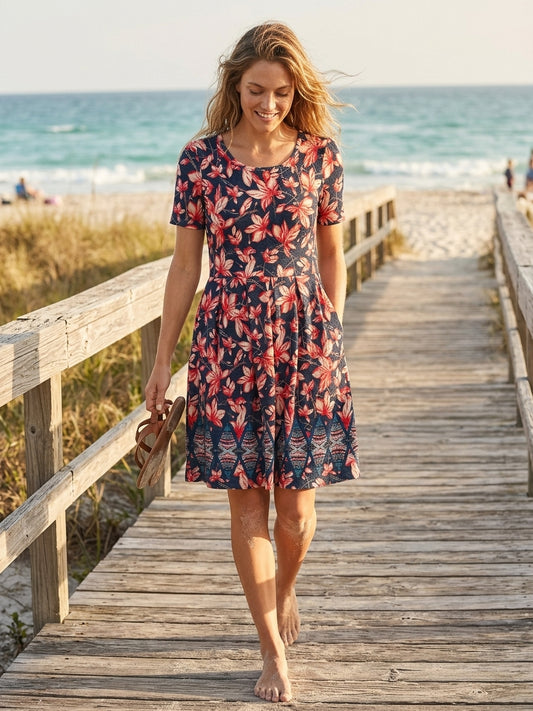 LuLaRoe • Amelia Fit-and-Flare Dress • Rare Navy Pink Floral Print • Vintage • New Without Tags