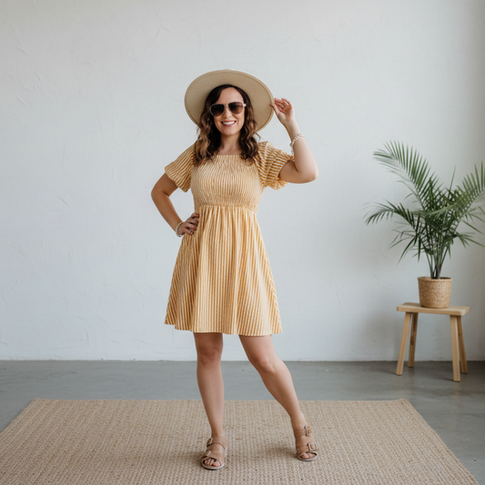 LuLaRoe Alina Babydoll Nap Dress • Smocked Bodice • Bubble Sleeves