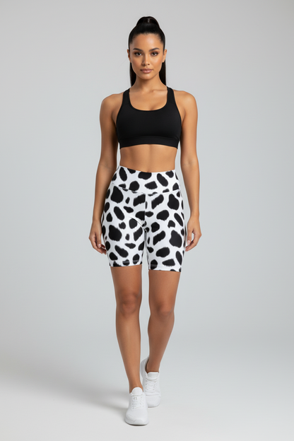 LuLaRoe Biker Shorts • White Black Cow Print
