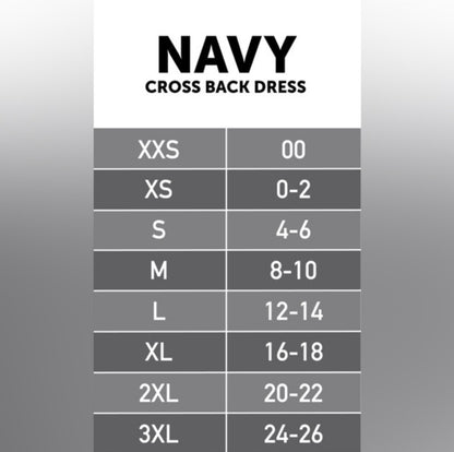 LuLaRoe Navy Cross Back Dress with Side Seam Pockets • Blue White Small Daisies