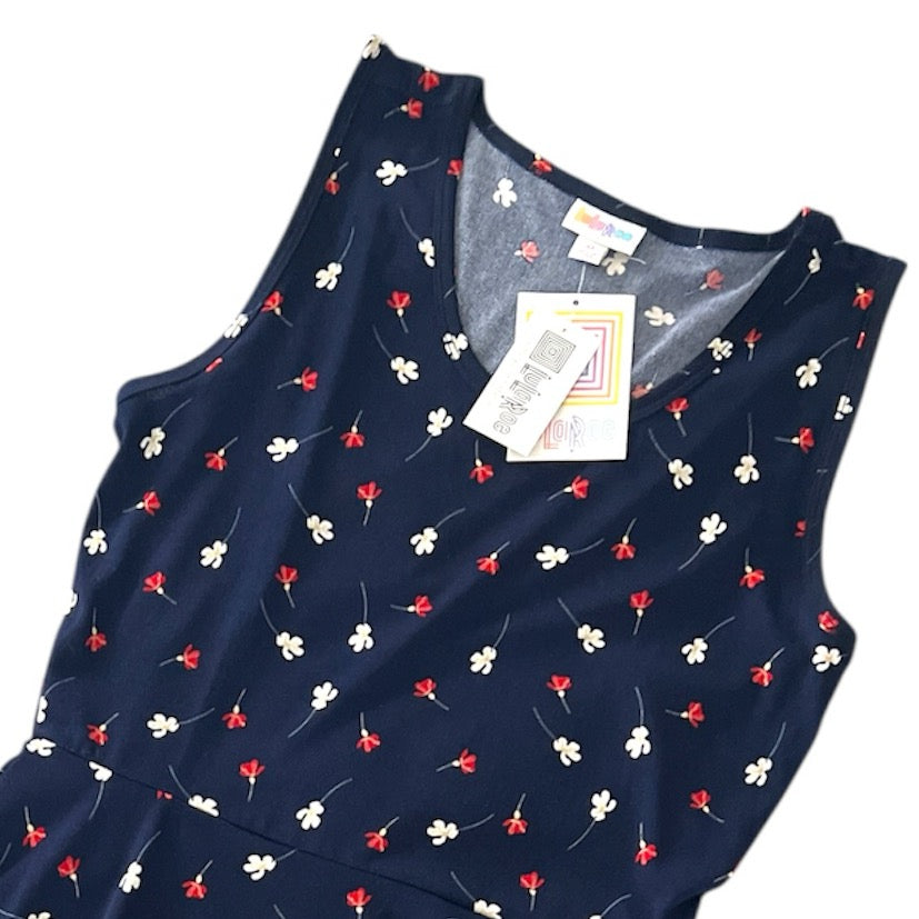 LuLaRoe Nicki • A-Line • Sleeveless • Fit and Flare Dress • Red White and Blue Floral
