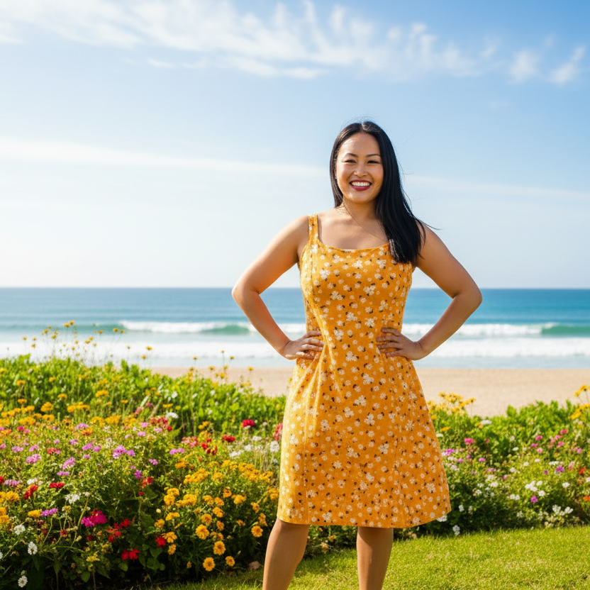 LuLaRoe Navy Cross Back Dress with Side Seam Pockets • Yellow White Floral