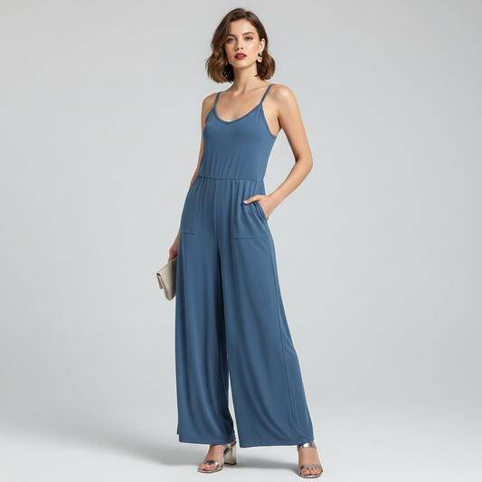 LuLaRoe Leola Wide Leg Cami Jumpsuit • Solid China Blue