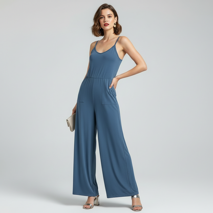 LuLaRoe Leola Wide Leg Cami Jumpsuit • Solid China Blue