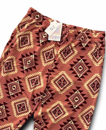 LuLaRoe Jax Joggers • Side Pockets  • Cuffed Ankles • Elastic and Drawstring Waist • Pink Maroon Aztec