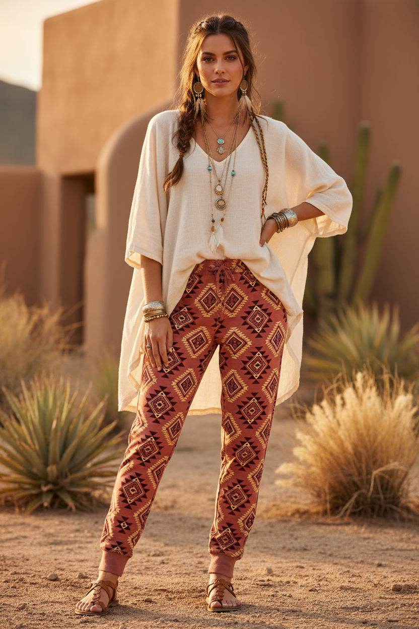 LuLaRoe Jax Joggers • Side Pockets  • Cuffed Ankles • Elastic and Drawstring Waist • Pink Maroon Aztec