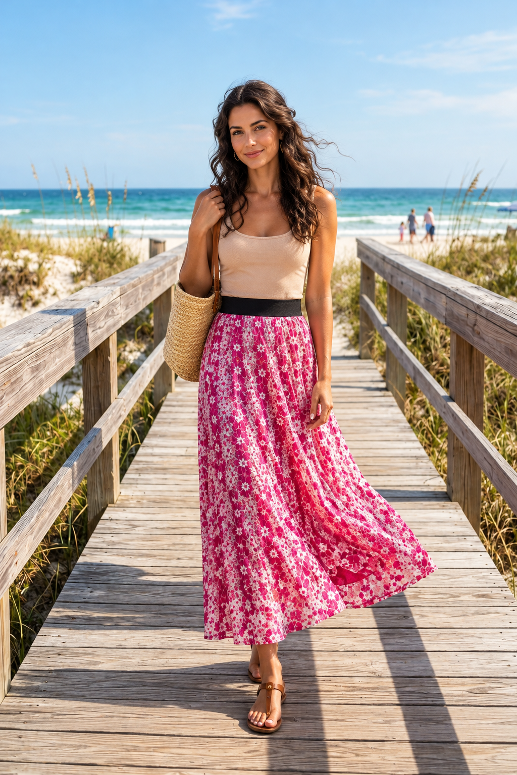 LuLaRoe Lucy Maxi Skirt • White Floral Lace Overlay Over Solid Pink Inner Layer