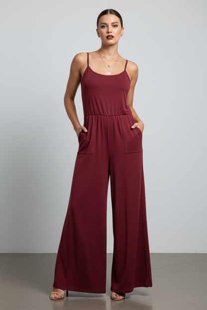 LuLaRoe Leola Wide Leg Cami Jumpsuit • Solid Rhubarb Red