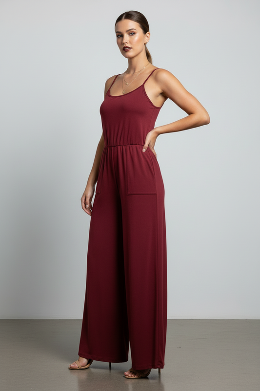 LuLaRoe Leola Wide Leg Cami Jumpsuit • Solid Rhubarb Red