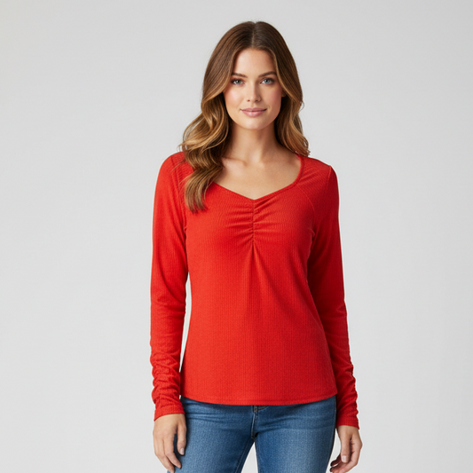 LuLaRoe Mia • Sweetheart Neckline • Long Sleeve Top • Solid Orange
