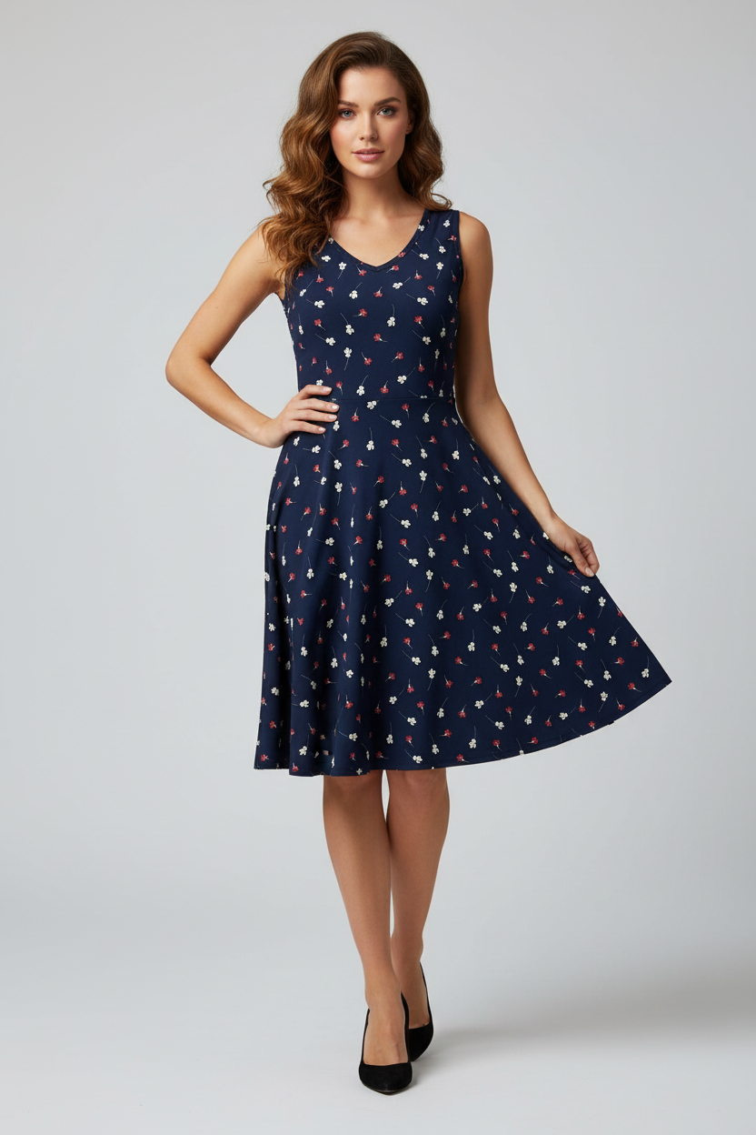 LuLaRoe Nicki • A-Line • Sleeveless • Fit and Flare Dress • Red White and Blue Floral