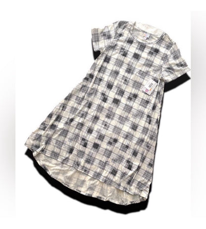 LuLaRoe Carly • High Low Hemline Swing Dress • Black and White Geometric Print
