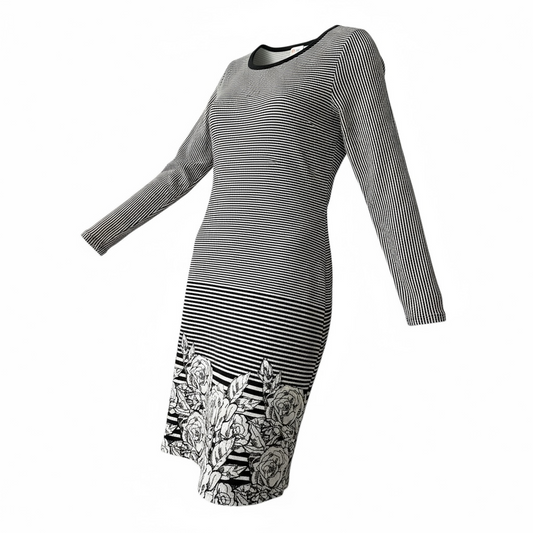 LuLaRoe Debbie Vintage Long Sleeve Sheath Dress • Dipped Black and White Roses