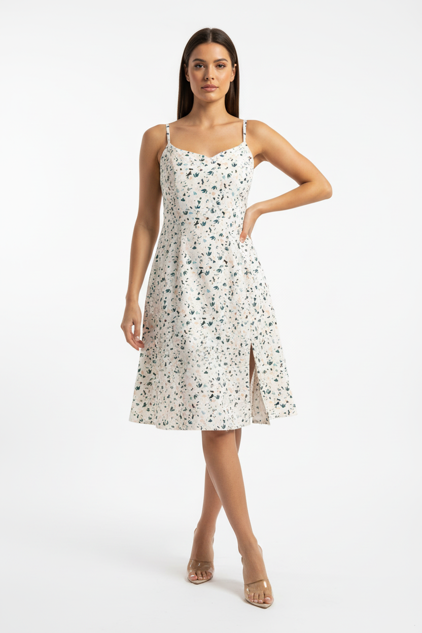 LuLaRoe Navy Cross Back Dress with Side Seam Pockets • Cream Teal Terrazzo