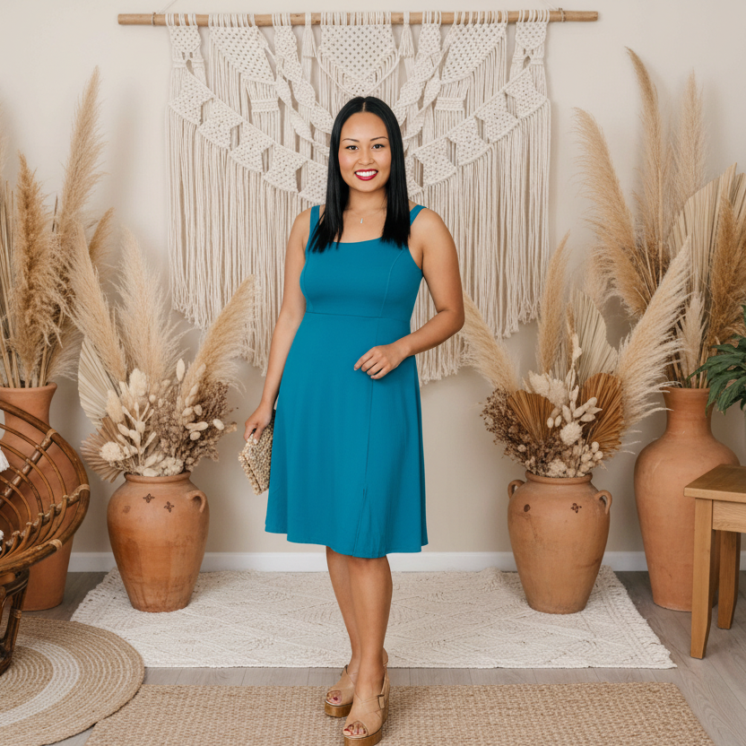 LuLaRoe Navy Cross Back Dress with Side Seam Pockets • Solid Deep Lake Teal