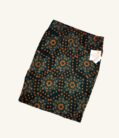 LuLaRoe Cassie Pencil Skirt • Orange Blue Floral