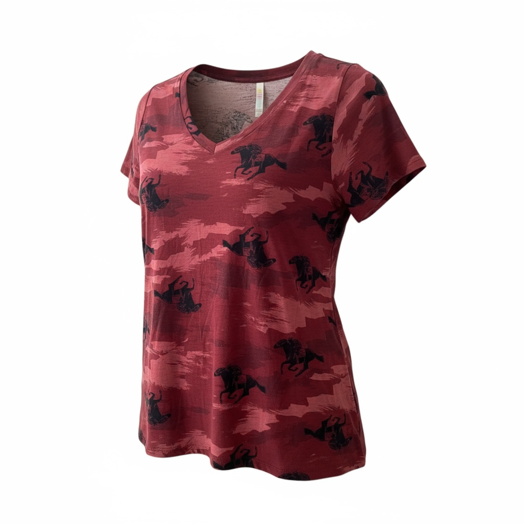LuLaRoe • V-Neck Christy Tee • Vintage • Camouflage Horses • Rare Print