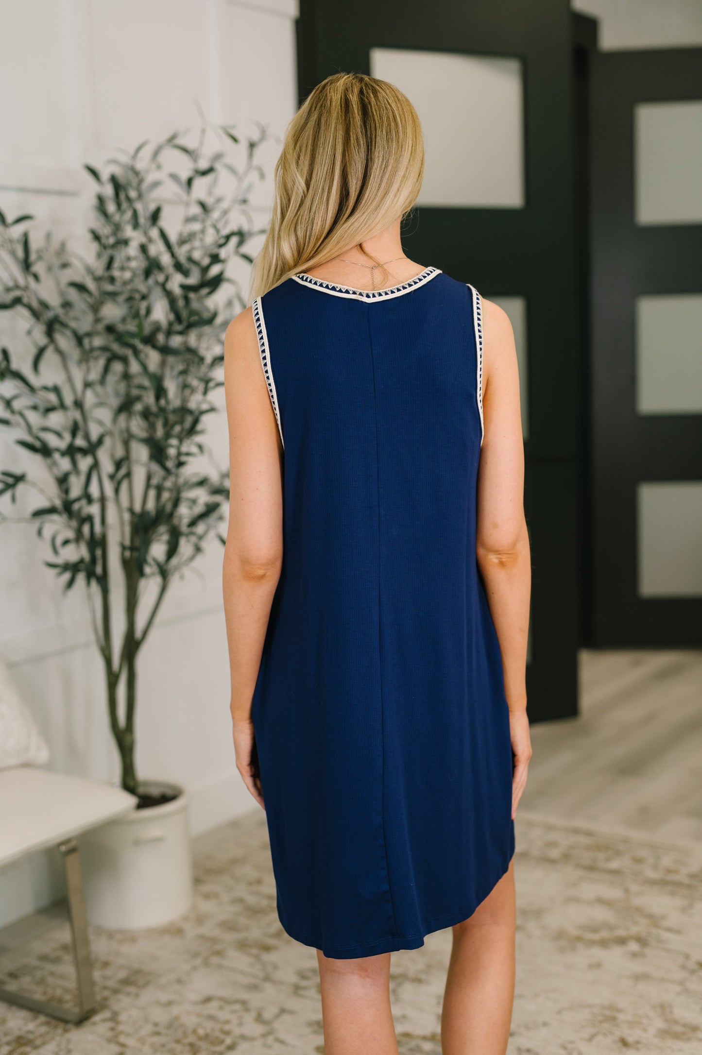 Dear Scarlett • Airloom Trim Detail Mini Tank Dress in Navy