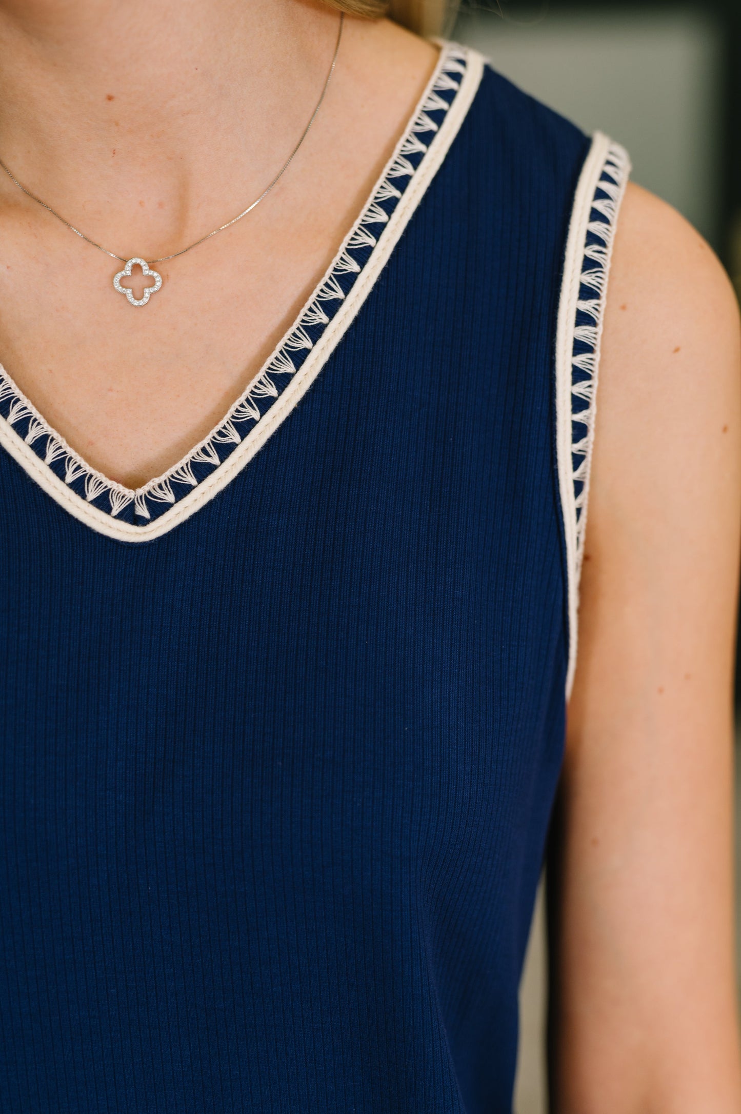 Dear Scarlett • Airloom Trim Detail Mini Tank Dress in Navy