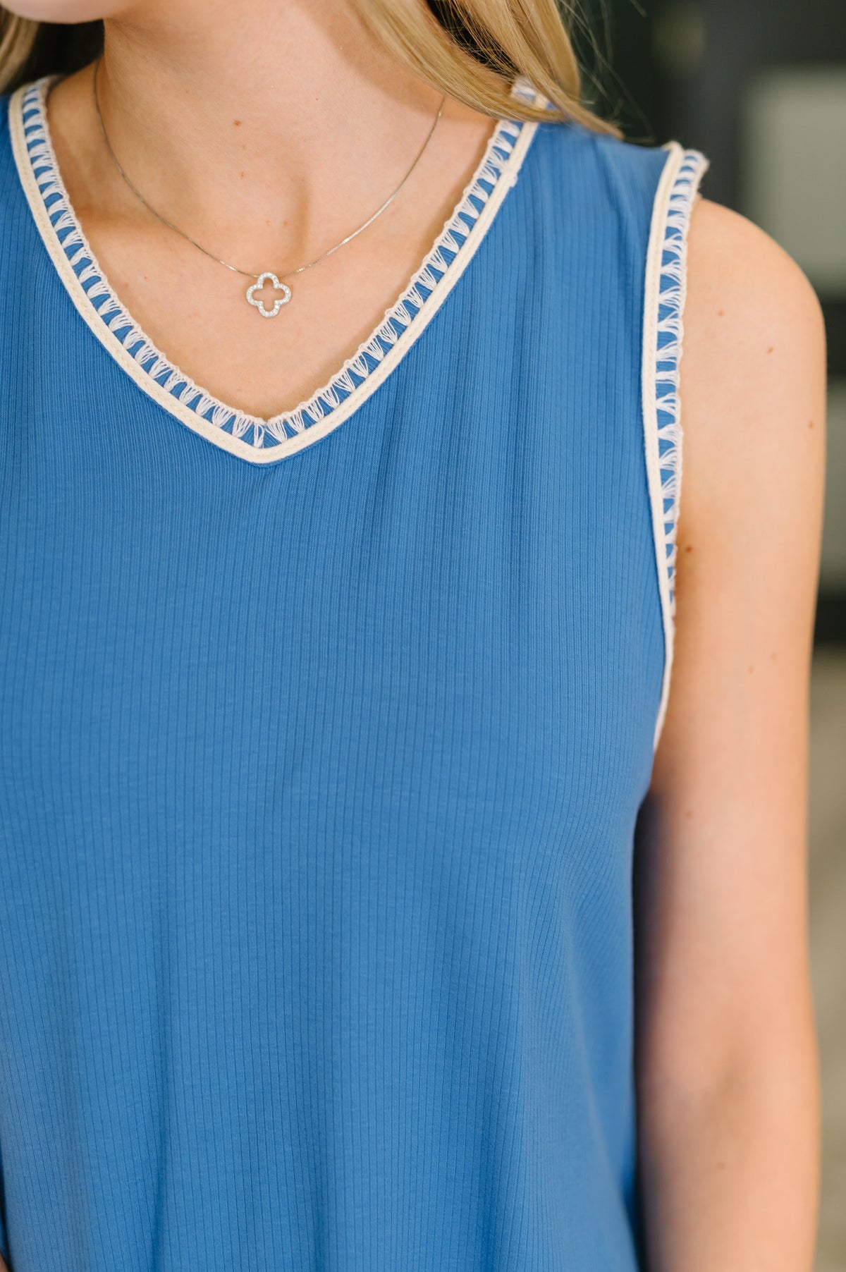 Dear Scarlett • Airloom Trim Detail Mini Tank Dress in Ocean Blue