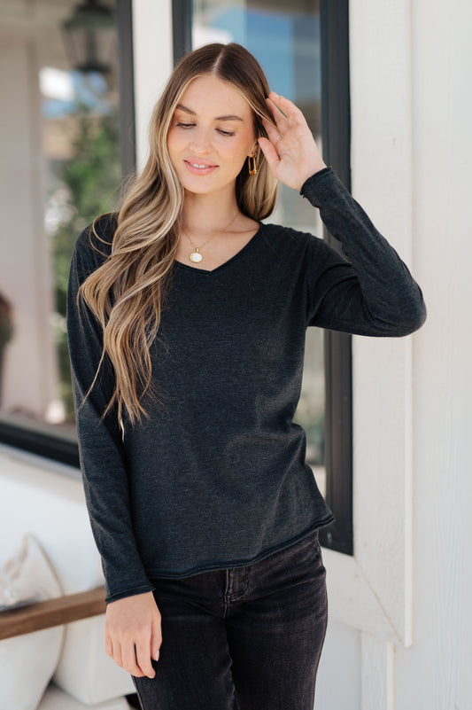 Heimish • Alpine Raw Edge Long Sleeve Tee in Charcoal