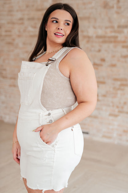 Judy Blue • Anna • High Rise Garment Dyed Cutoff Shortalls in Ecru