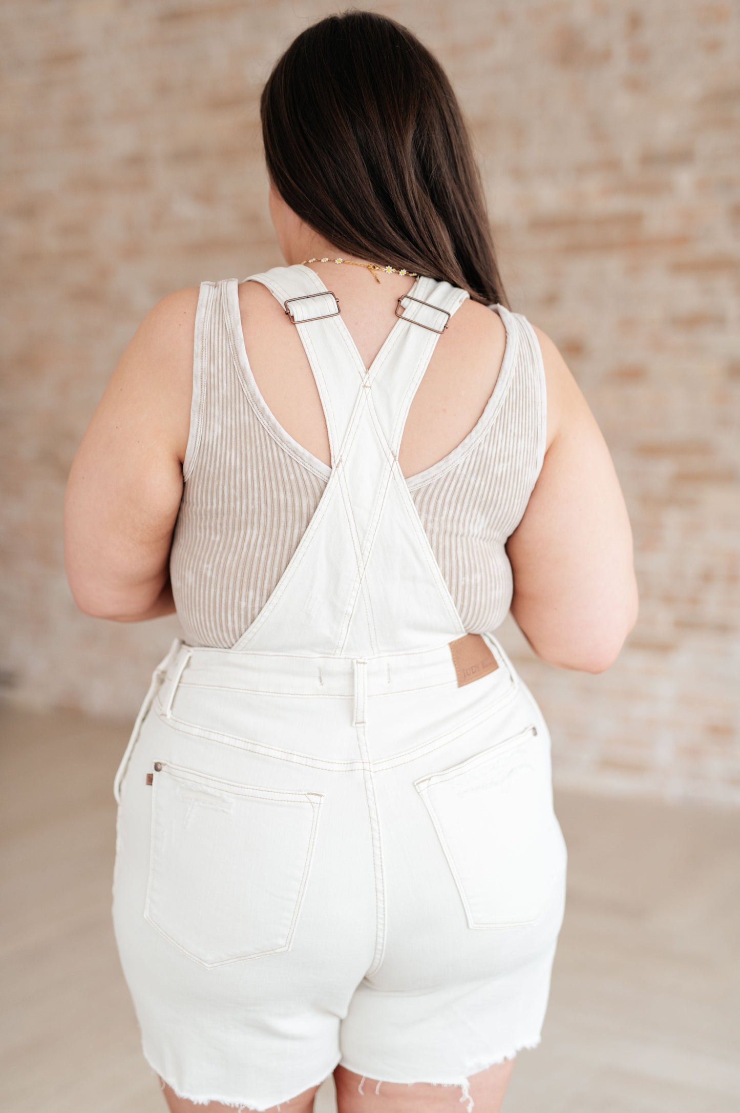 Judy Blue • Anna • High Rise Garment Dyed Cutoff Shortalls in Ecru